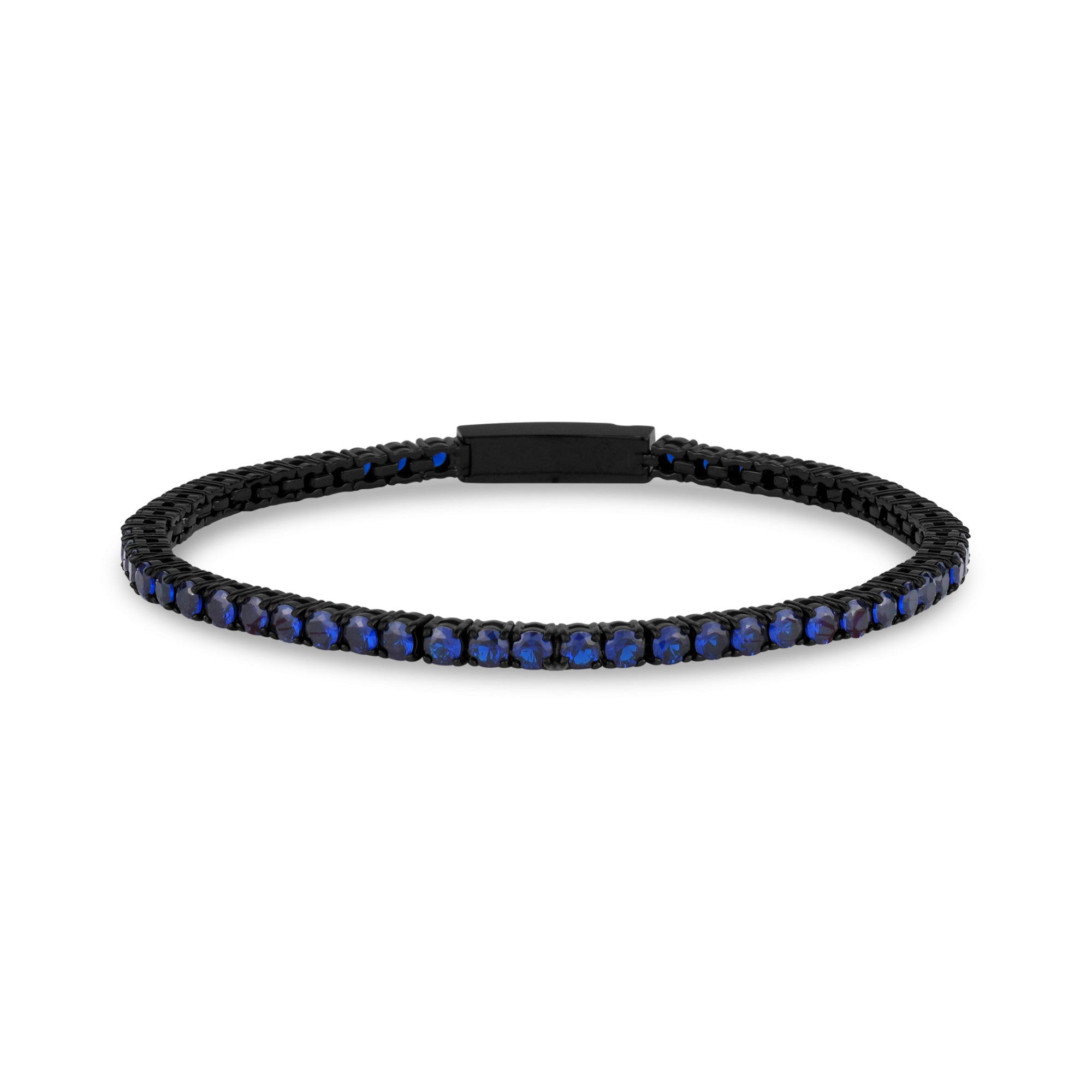 3mm Blauer Saphir Stein Schwarzer Stahl Gravierbares Tennisarmband fur Manner The Steel Shop