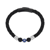 Black Leather Evil Eye Bracelet - Mens Steel Leather Bracelets - The Steel Shop