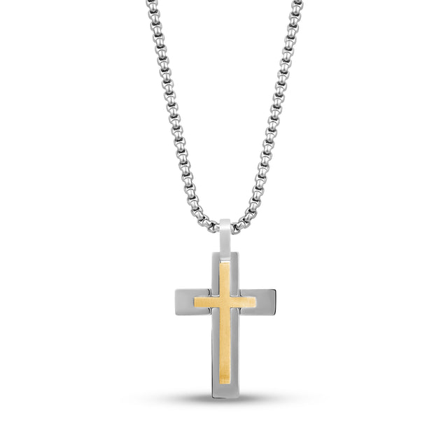 Two Tone Double Cross Pendant - Men Pendant - The Steel Shop