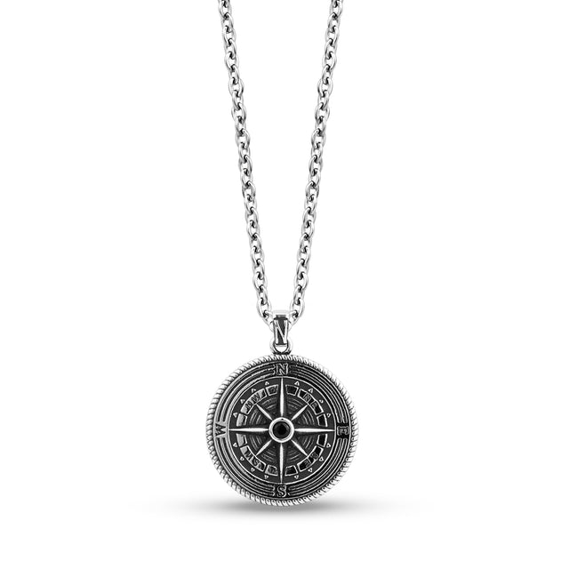 Black Stone Detailed Compass Pendant - Men Pendant - The Steel Shop