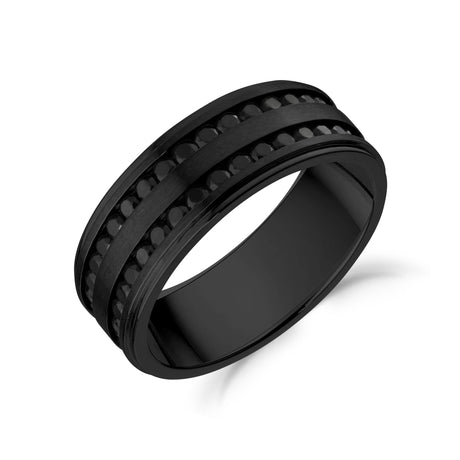 Double Row Black Stone Matte Band - Men Ring - The Steel Shop