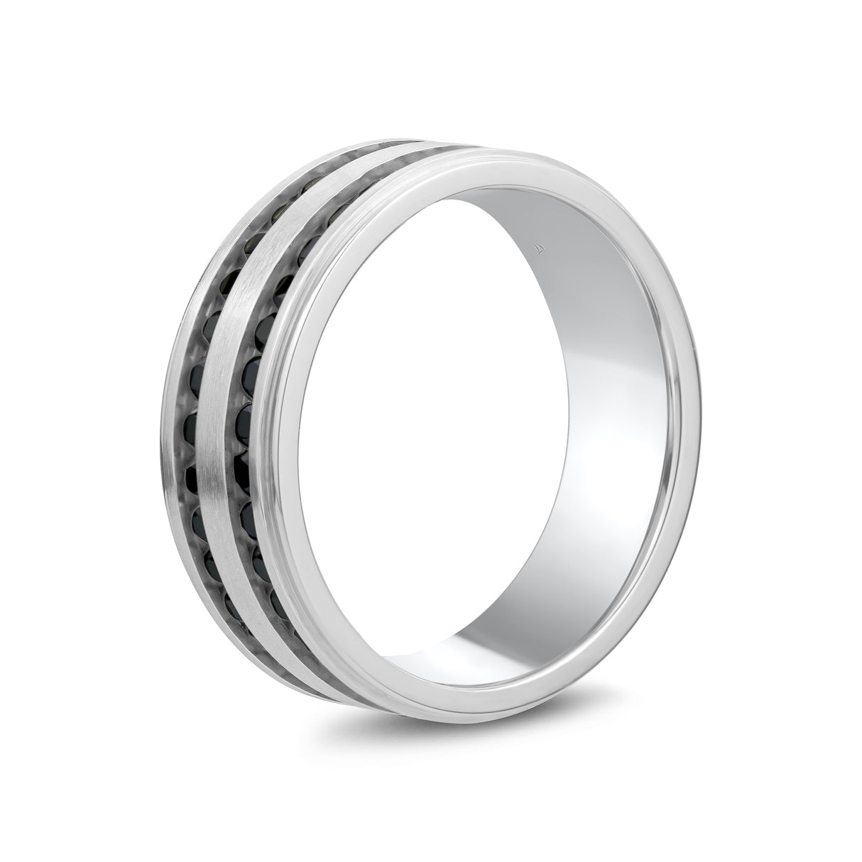 Double Row Black Stone Matte Band - Men Ring - The Steel Shop