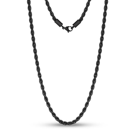 Männer-Halskette - 4mm schwarze Twist Rope Stahlkette Halskette
