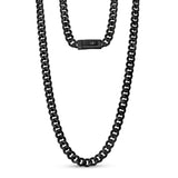 Männer Halskette - 9mm schwarze Cuban Link gravierbare Stahlkette Halskette