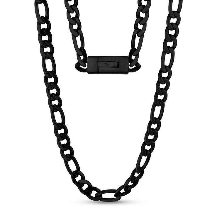Männer Halskette - 9mm Schwarz Figaro Link Gravierbare Kette