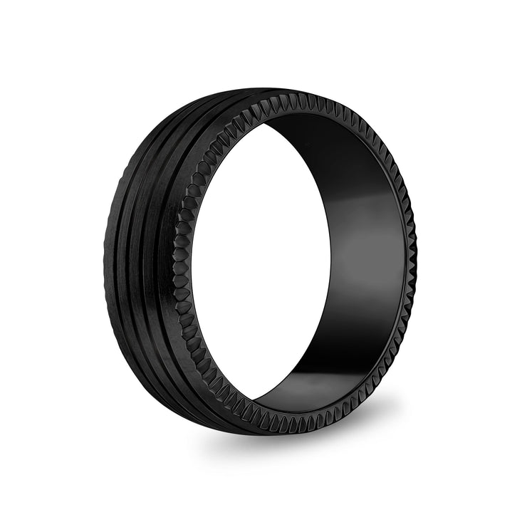 Männer Ring - 8mm vier gefüttert matt schwarz Stahl gravierbar Band Ring