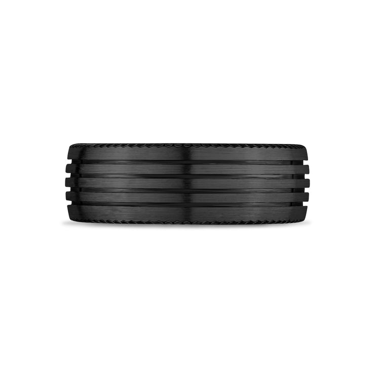 Männer Ring - 8mm vier gefüttert matt schwarz Stahl gravierbar Band Ring