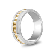 Herrenring - 8mm Link Style Gravierbarer Gold Stahl Spinner Band Ring