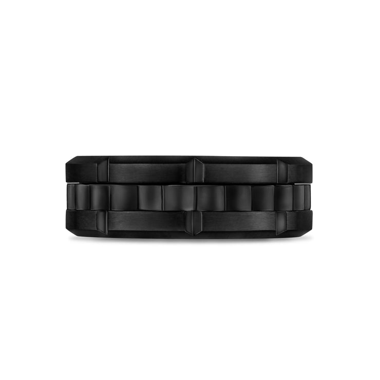 Herrenring - 8mm Link Style Gravierbarer schwarzer Stahl Spinner Band Ring