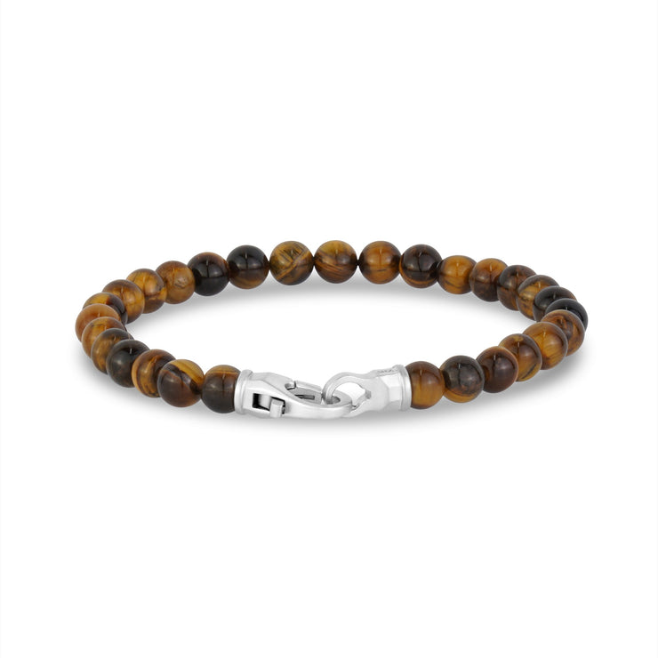 Herren Stahl Perlenarmbänder - 6mm mattierter Stahlverschluss Tigerauge Perlenarmband