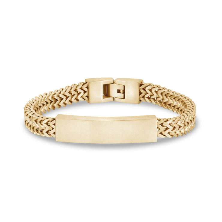 Herren Stahlarmbänder - Gravierbares Doppel-Franco-Link mattgoldenes Stahl-ID-Armband