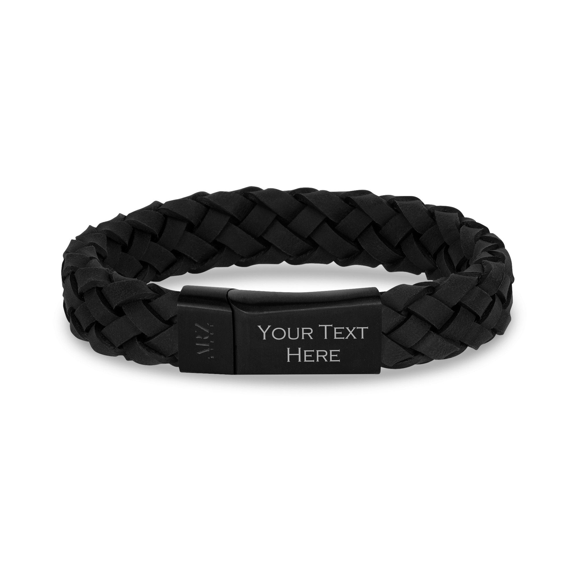 12mm Black Leather Bracelet 7.5 inches