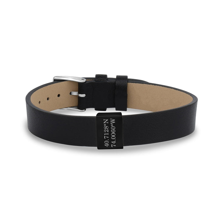 Herren Stahl Lederarmbänder - 12mm Flachleder Stahl Charme gravierbar Koordinaten Armband
