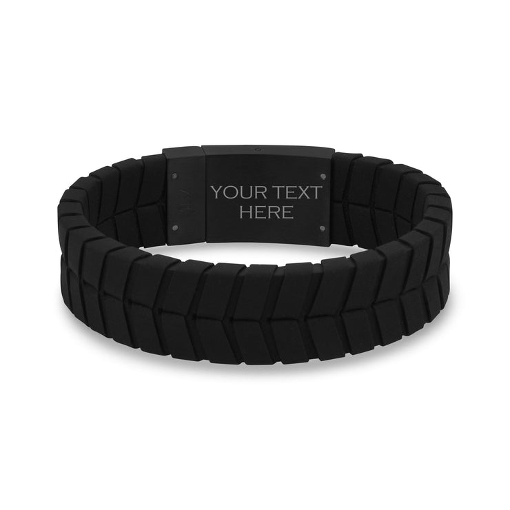 Herren Stahl Lederarmbänder - 19mm Tire Track Gravierbares schwarzes Lederarmband