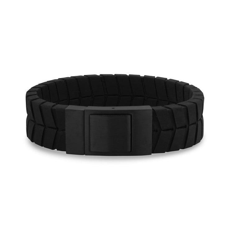 Herren Stahl Lederarmbänder - 19mm Tire Track Gravierbares schwarzes Lederarmband