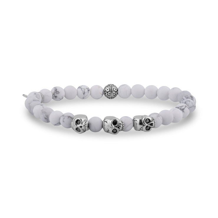 Unisex Bead Bracelet - 6mm Skull Bridge Stretch White Bead Bracelet