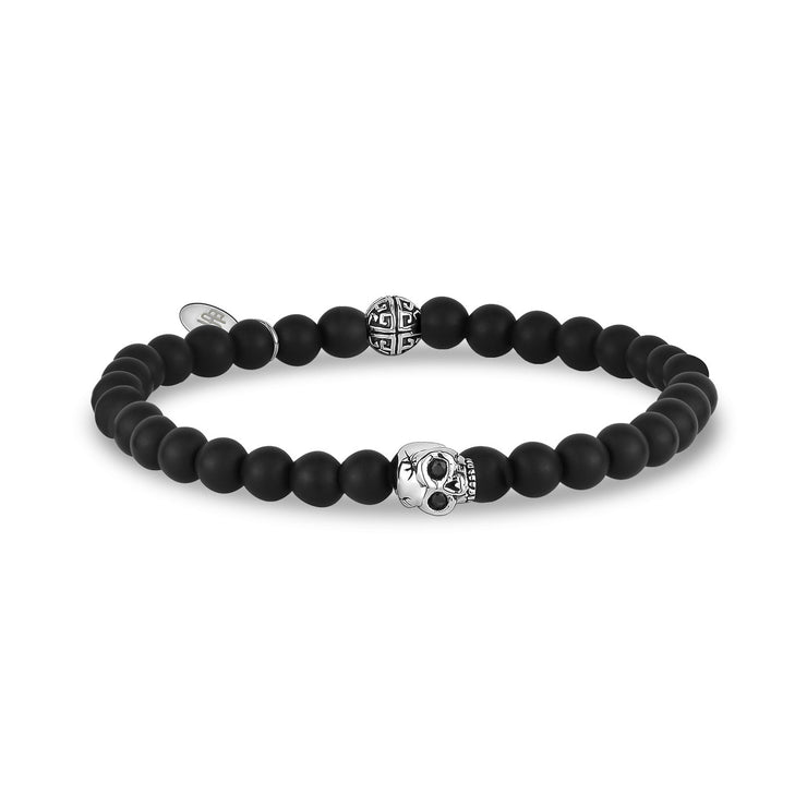 Unisex Bead Bracelet - 6mm Schädel Kopf Matte Black Onyx Stretch Bead Bracelet