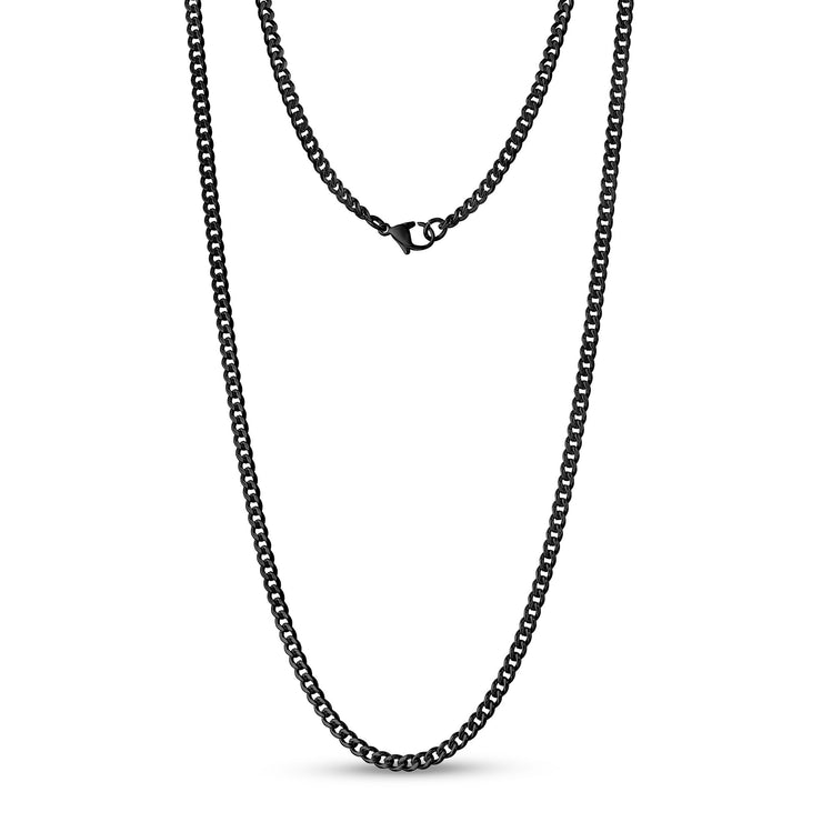 Unisex-Halsketten - 3,5 mm schwarze Edelstahl-Kubanerkette Halskette