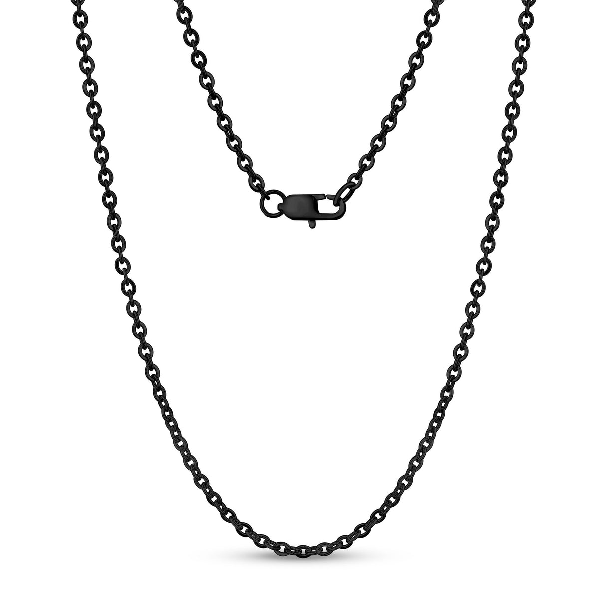 Unisex Halsketten - 3mm flache Anker Oval Link schwarz Stahlkette Halskette