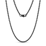 Unisex Halsketten - 3mm flache Anker Oval Link schwarz Stahlkette Halskette
