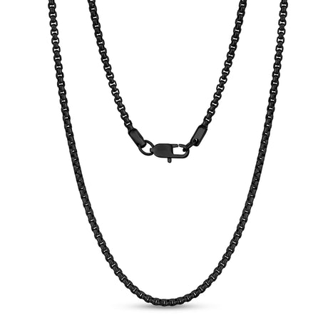 Unisex Halsketten - 3mm Runde Box Link Schwarz Stahlkette Halskette