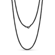 Unisex-Halsketten - 3 mm schwarze Stahlkette aus Weizen