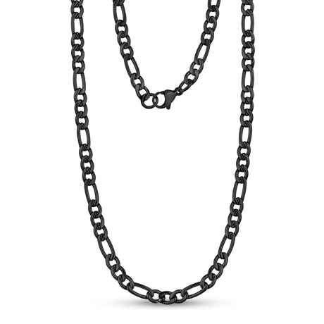Unisex Halsketten - 5mm schwarze Edelstahl Figaro Link Kette Halskette
