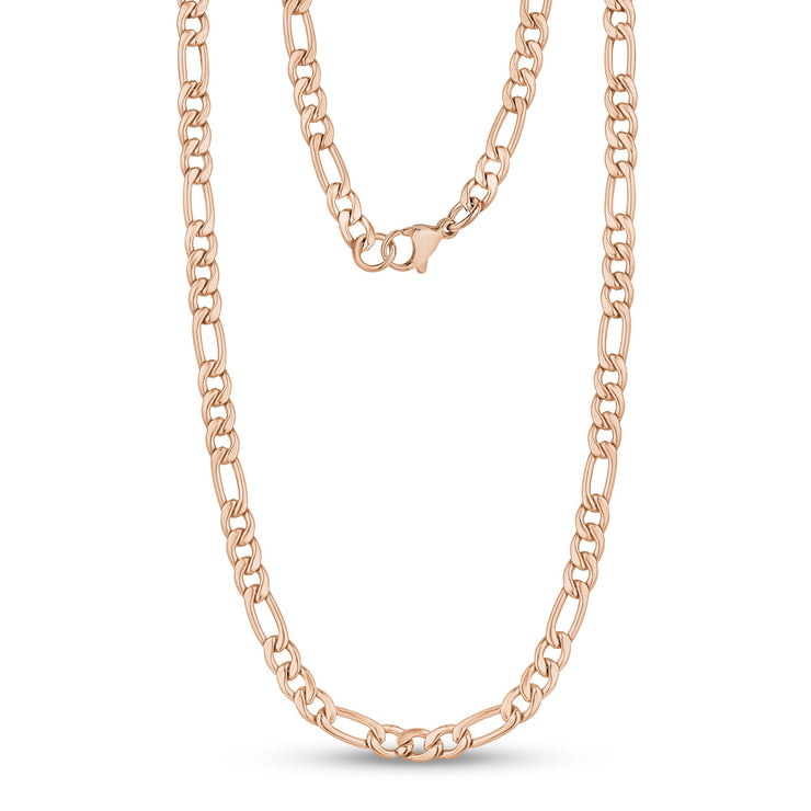 Unisex Halsketten - 5mm Rose Gold Edelstahl Figaro Link Kette Halskette