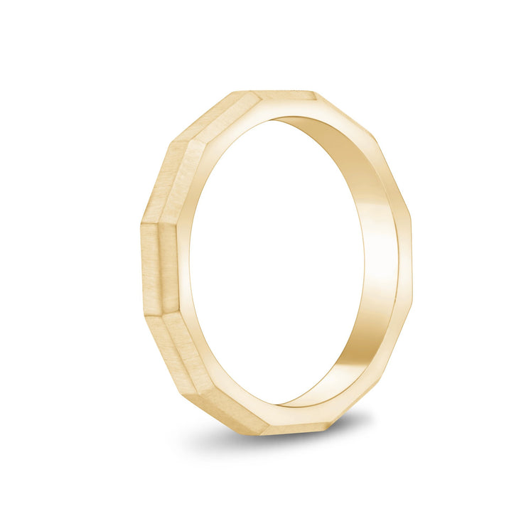 Unisex Ring - 3mm Facettiert Matt Gold Stahl Unisex Gravierbarer Band Ring