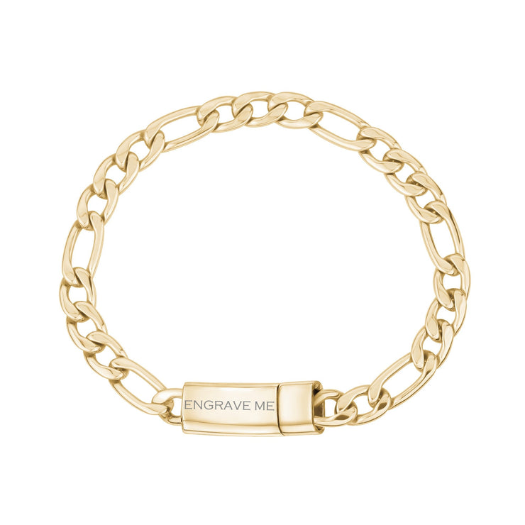 Unisex Stahlarmband - 7mm Gold Figaro Link Gravierbares Armband