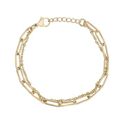Damenarmband - Gold Doppelkette Büroklammer Stahlarmband