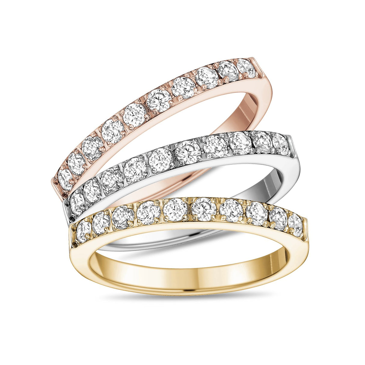 Frauen Ring - Tri Farbe Stahl Hälfte Ewigkeit stapelbar Ringe