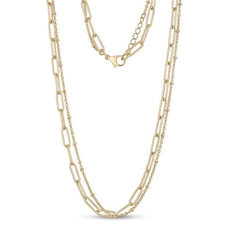 Halsketten für Frauen - Gold Doppelkette Büroklammer Stahl Halskette